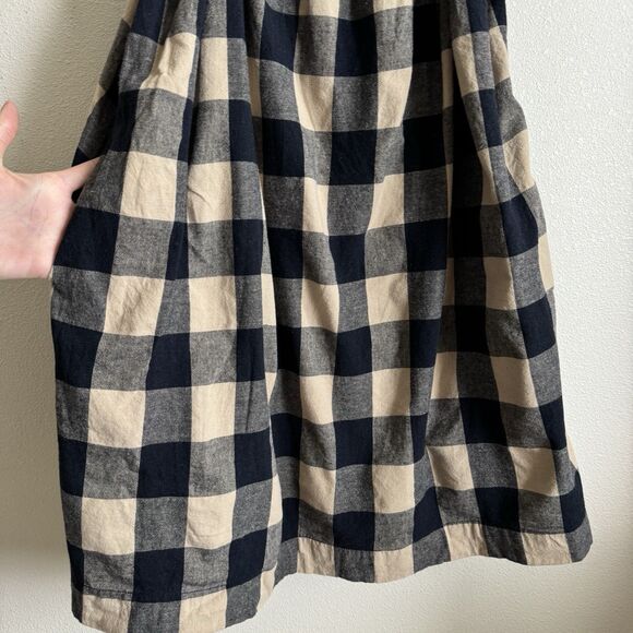 Grade & Gather Dress Womens Small Navy Buffalo Check Linen Beachy Boho Coastal - Picture 5 of 15